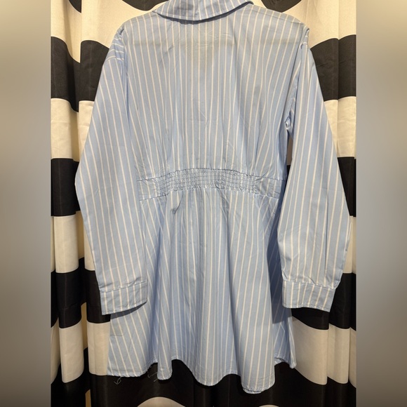 Justify Blue and White Buttoned Midi Dress with Notched Collar - Picture 3 of 3